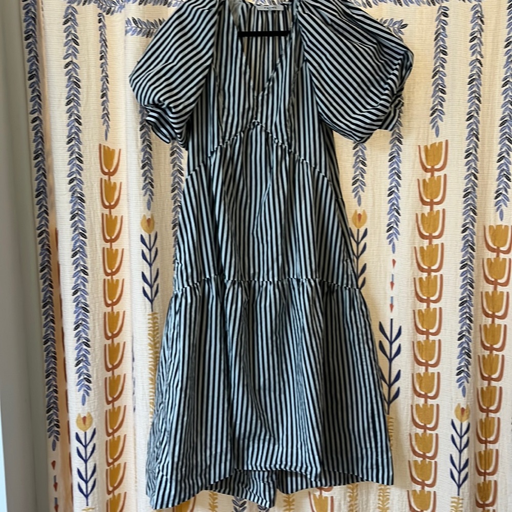 Frame striped puff-sleeve midi-dress